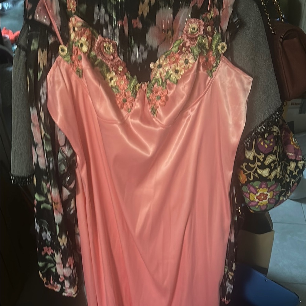 Pink Satin Floral Dress